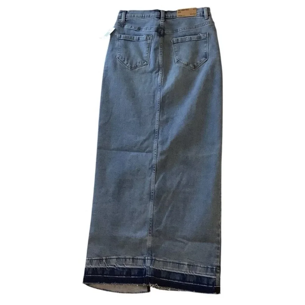 NWT Kensie The High Rise Fron Slit Long Denim Skirt Women Size 4/27